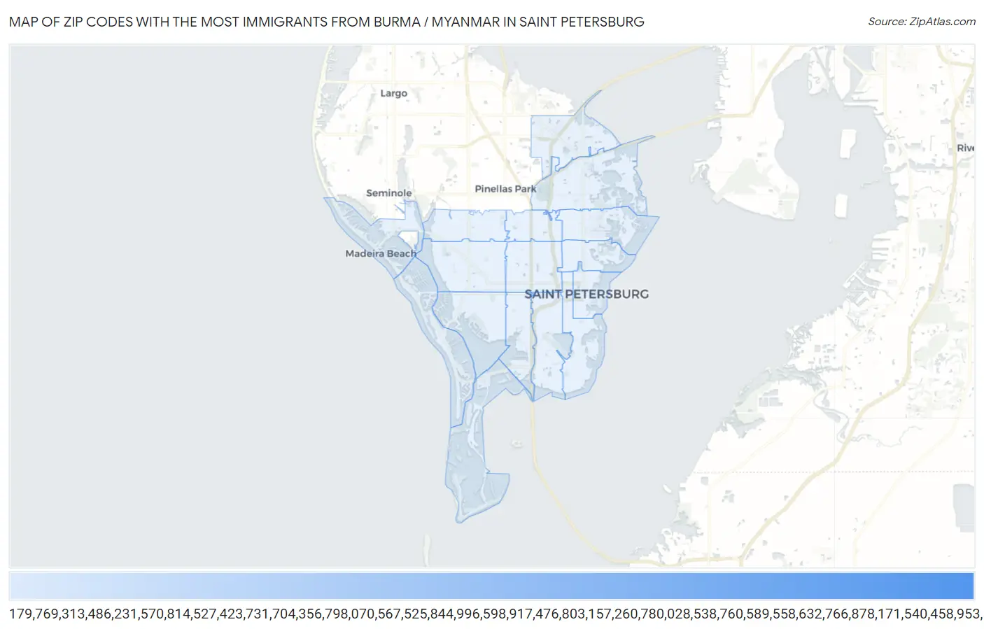 Zip Codes with the Most Immigrants from Burma / Myanmar in Saint Petersburg Map