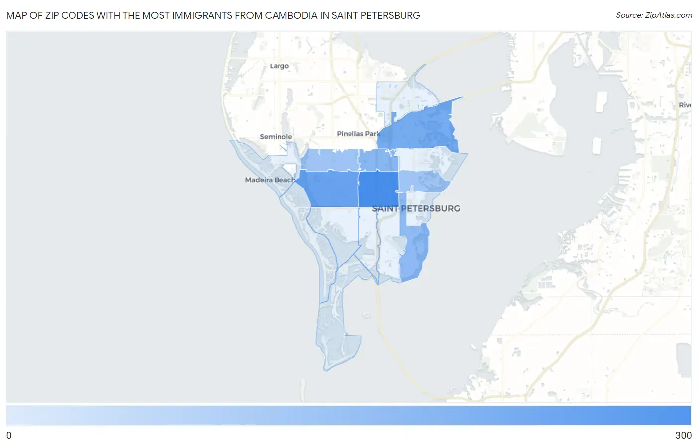 Zip Codes with the Most Immigrants from Cambodia in Saint Petersburg Map