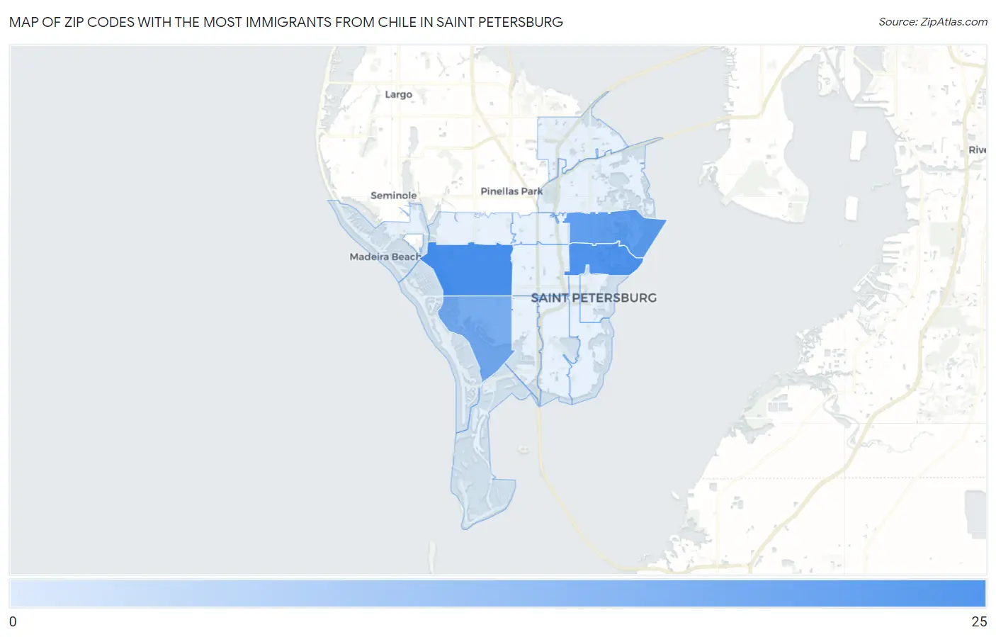 Zip Codes with the Most Immigrants from Chile in Saint Petersburg Map