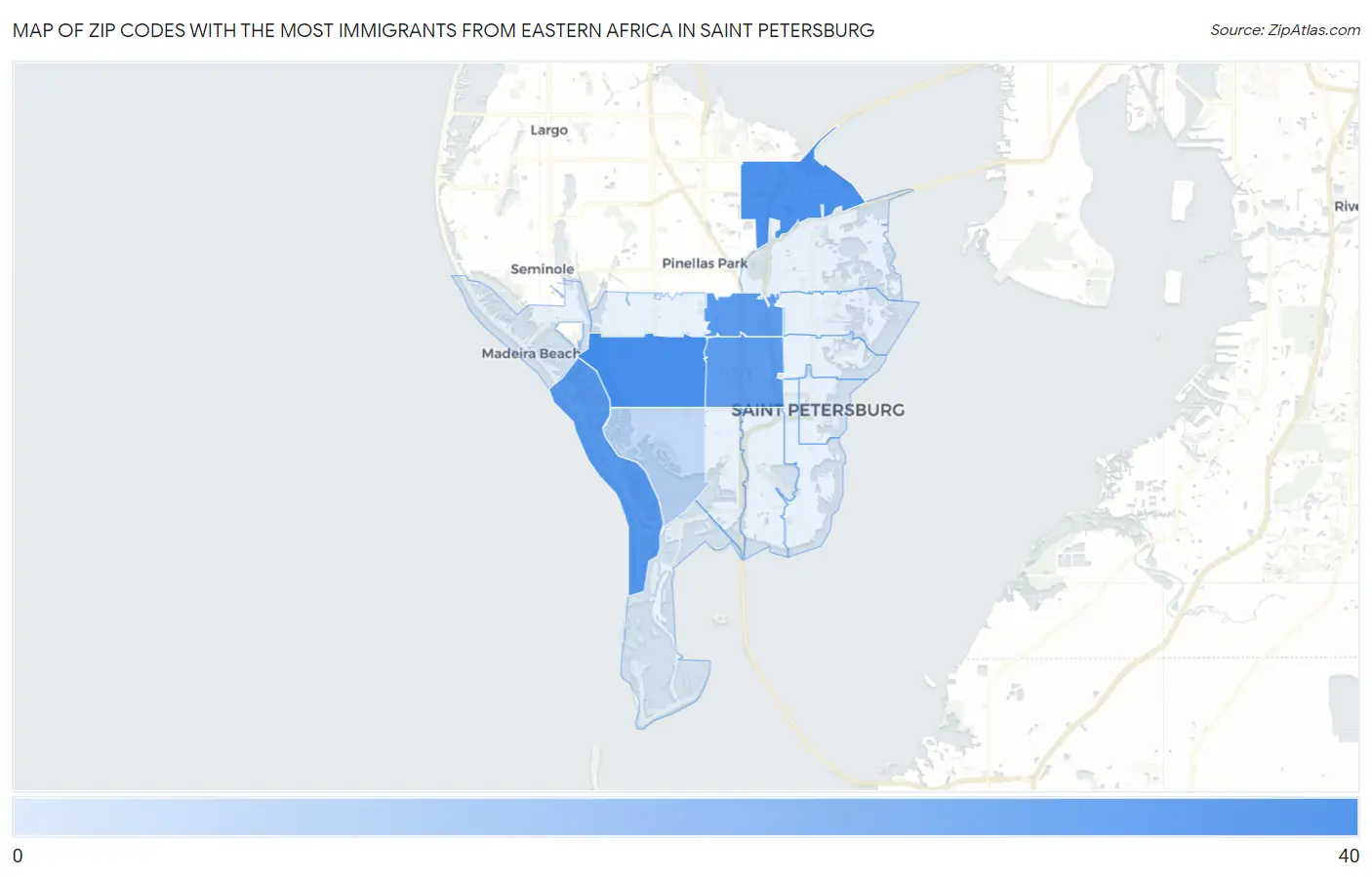 Zip Codes with the Most Immigrants from Eastern Africa in Saint Petersburg Map