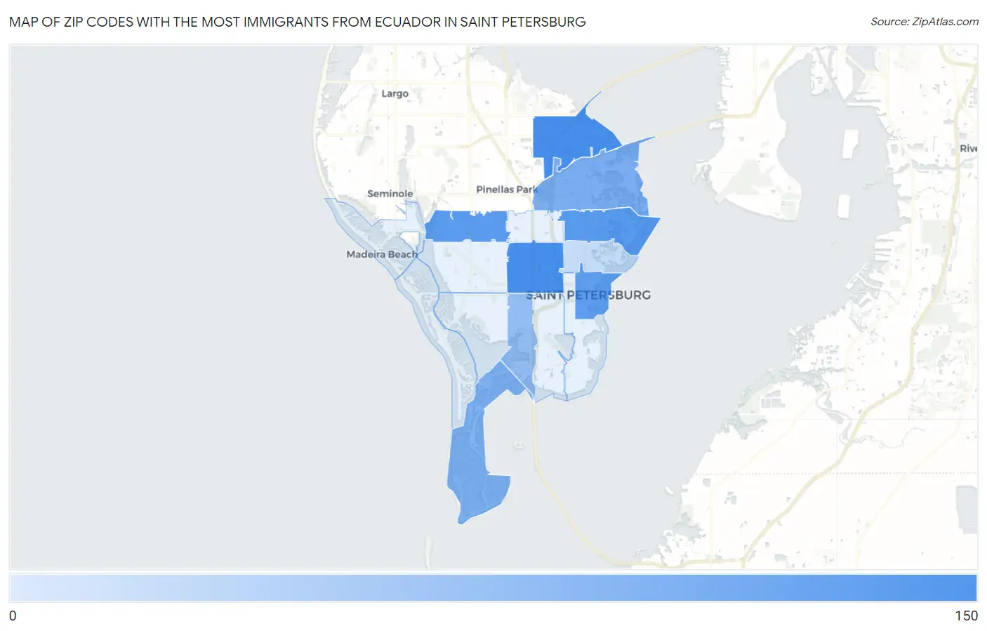 Zip Codes with the Most Immigrants from Ecuador in Saint Petersburg Map