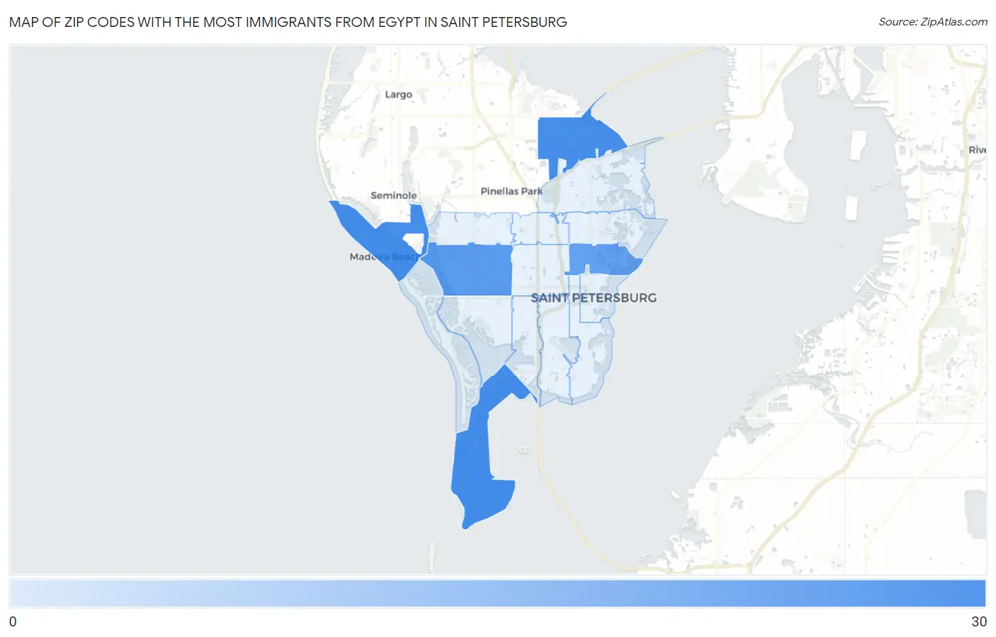 Zip Codes with the Most Immigrants from Egypt in Saint Petersburg Map