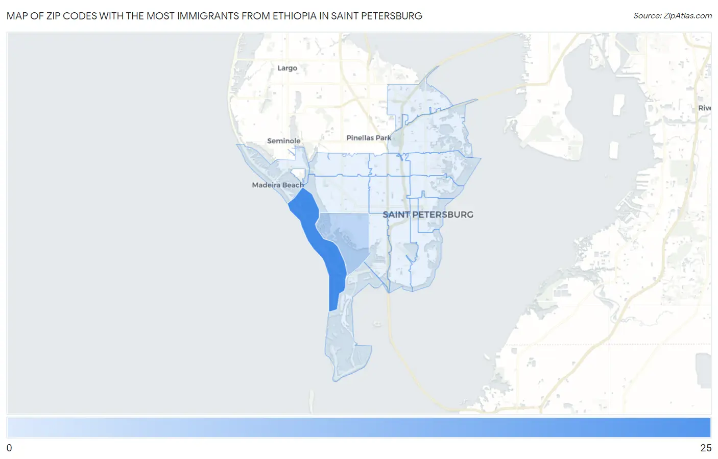 Zip Codes with the Most Immigrants from Ethiopia in Saint Petersburg Map