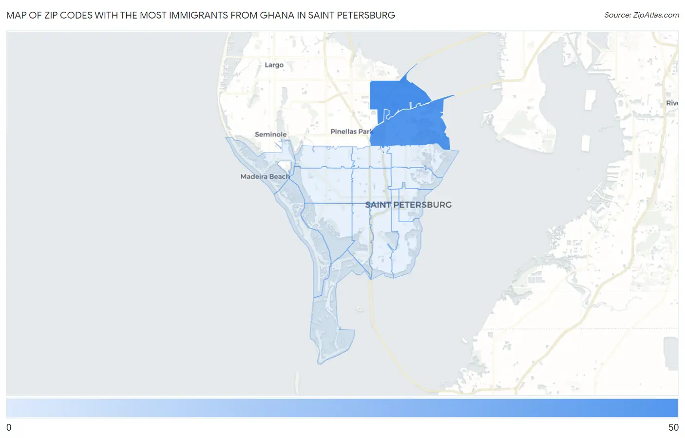 Zip Codes with the Most Immigrants from Ghana in Saint Petersburg Map