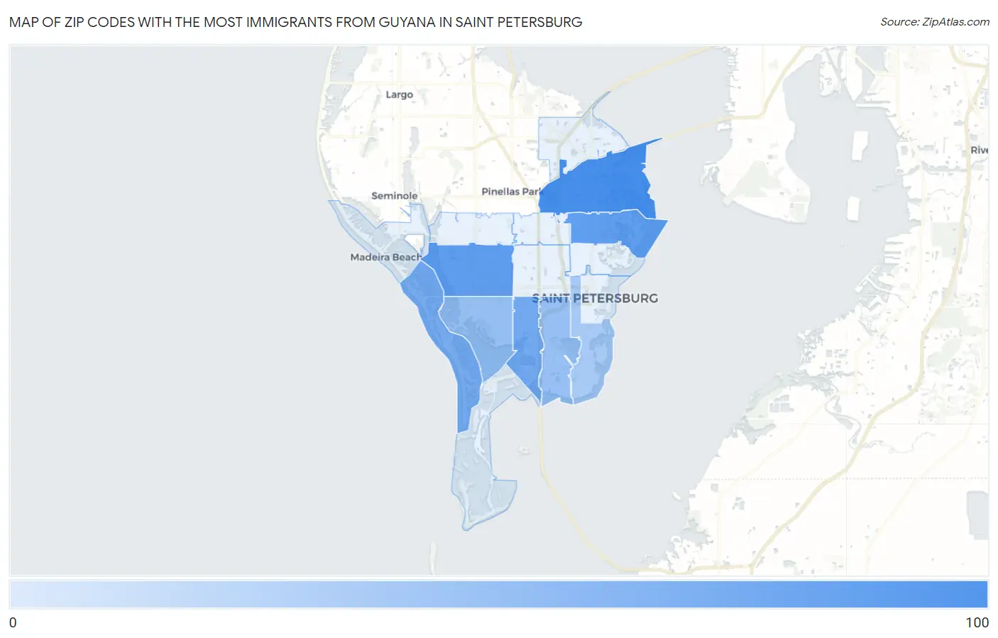 Zip Codes with the Most Immigrants from Guyana in Saint Petersburg Map