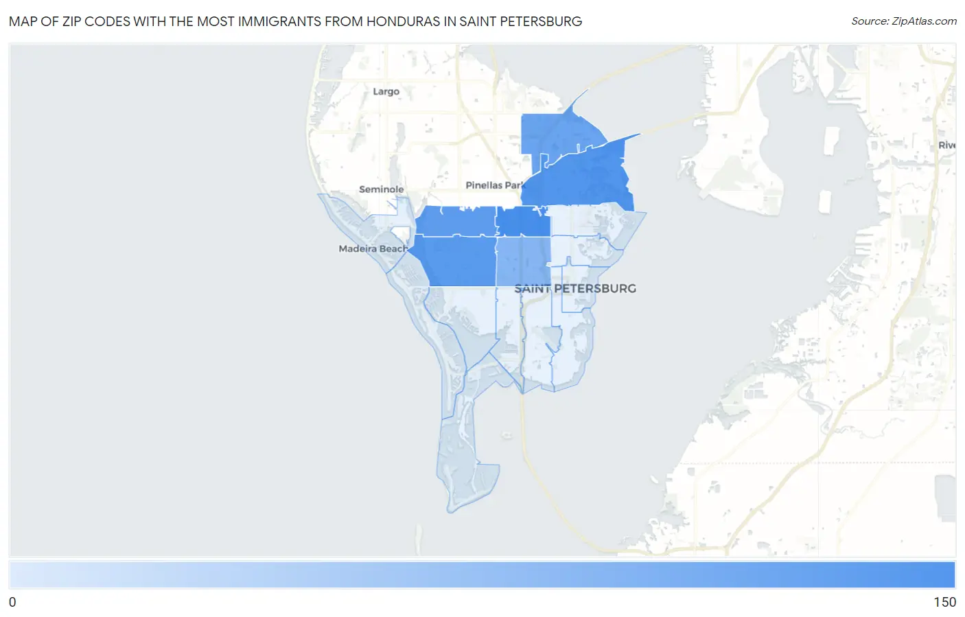 Zip Codes with the Most Immigrants from Honduras in Saint Petersburg Map