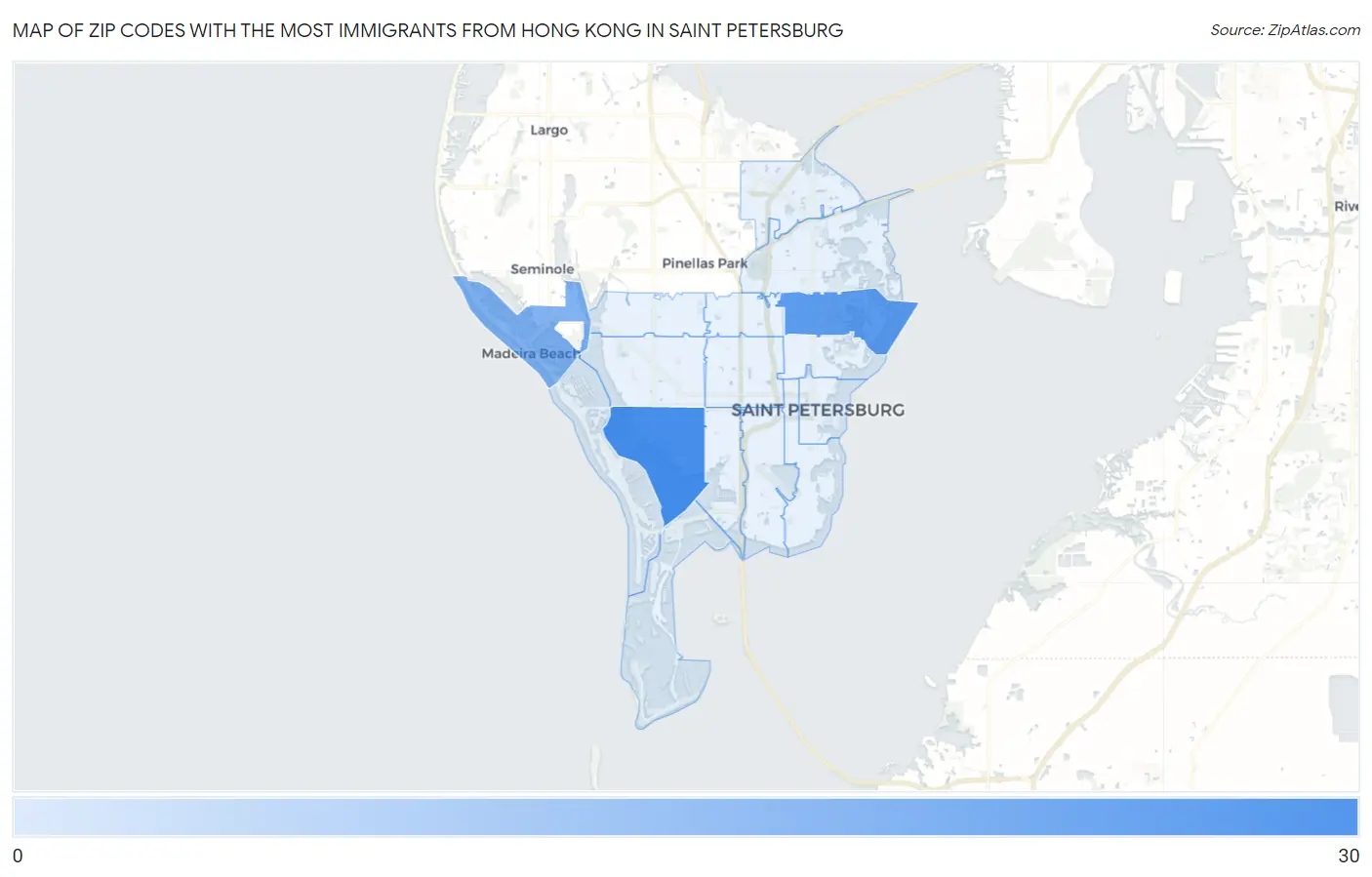Zip Codes with the Most Immigrants from Hong Kong in Saint Petersburg Map