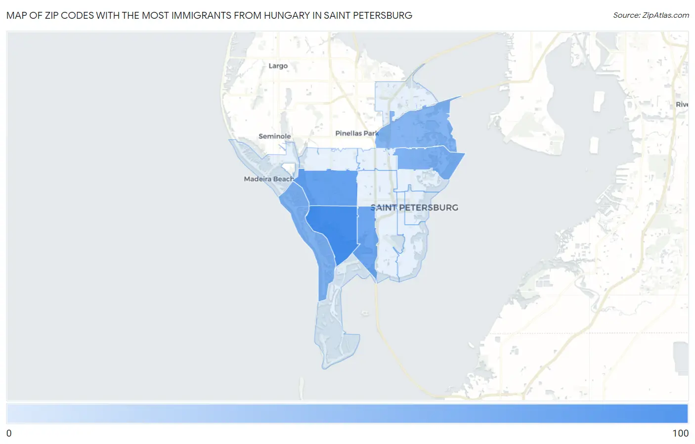 Zip Codes with the Most Immigrants from Hungary in Saint Petersburg Map