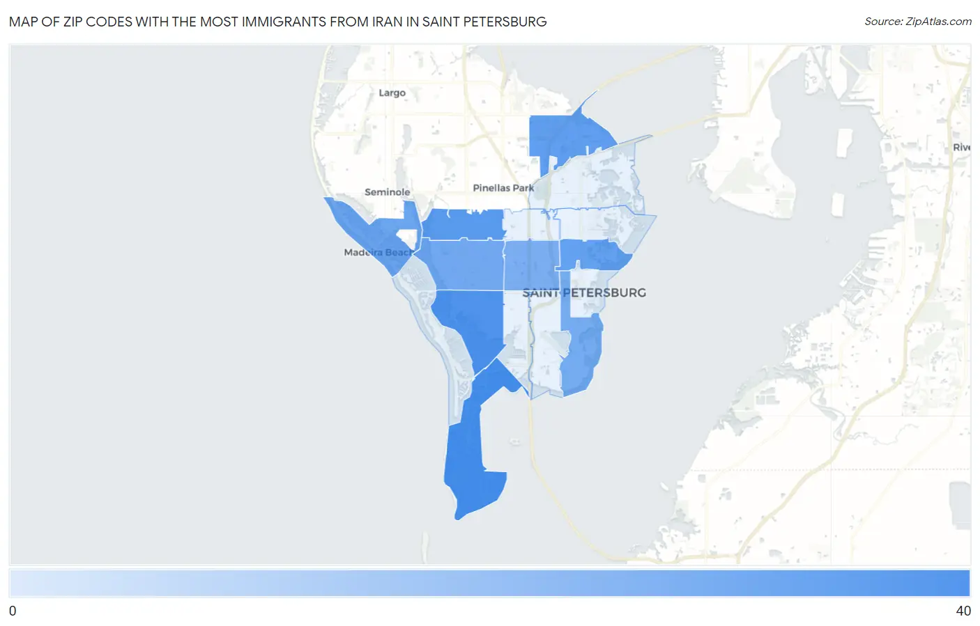 Zip Codes with the Most Immigrants from Iran in Saint Petersburg Map