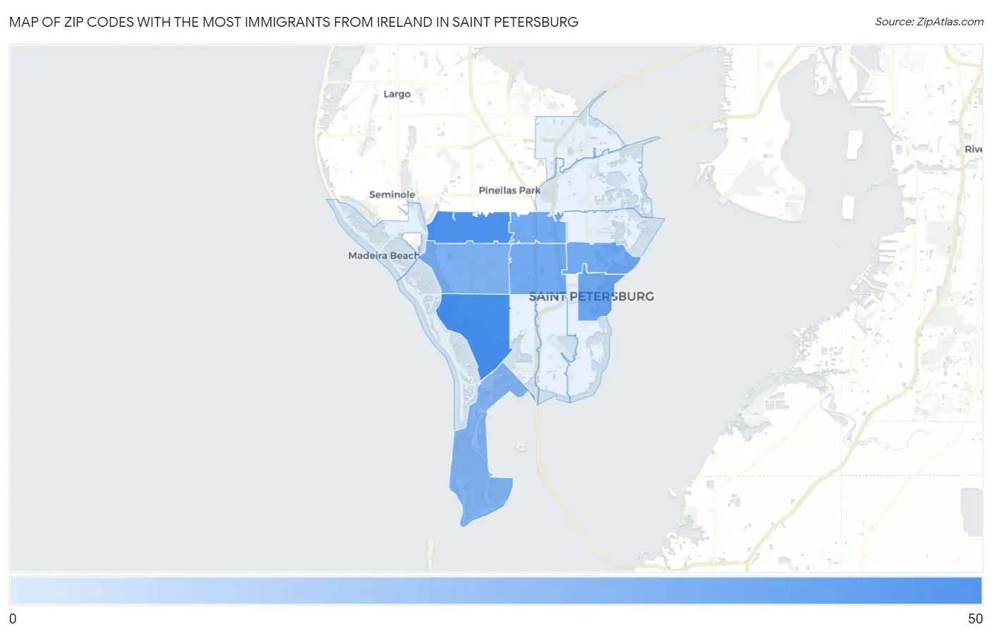 Zip Codes with the Most Immigrants from Ireland in Saint Petersburg Map