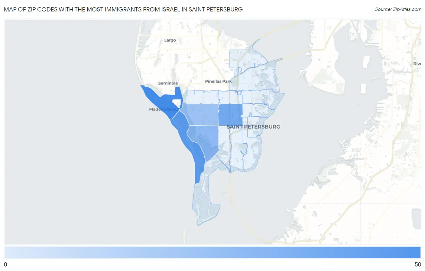 Zip Codes with the Most Immigrants from Israel in Saint Petersburg Map