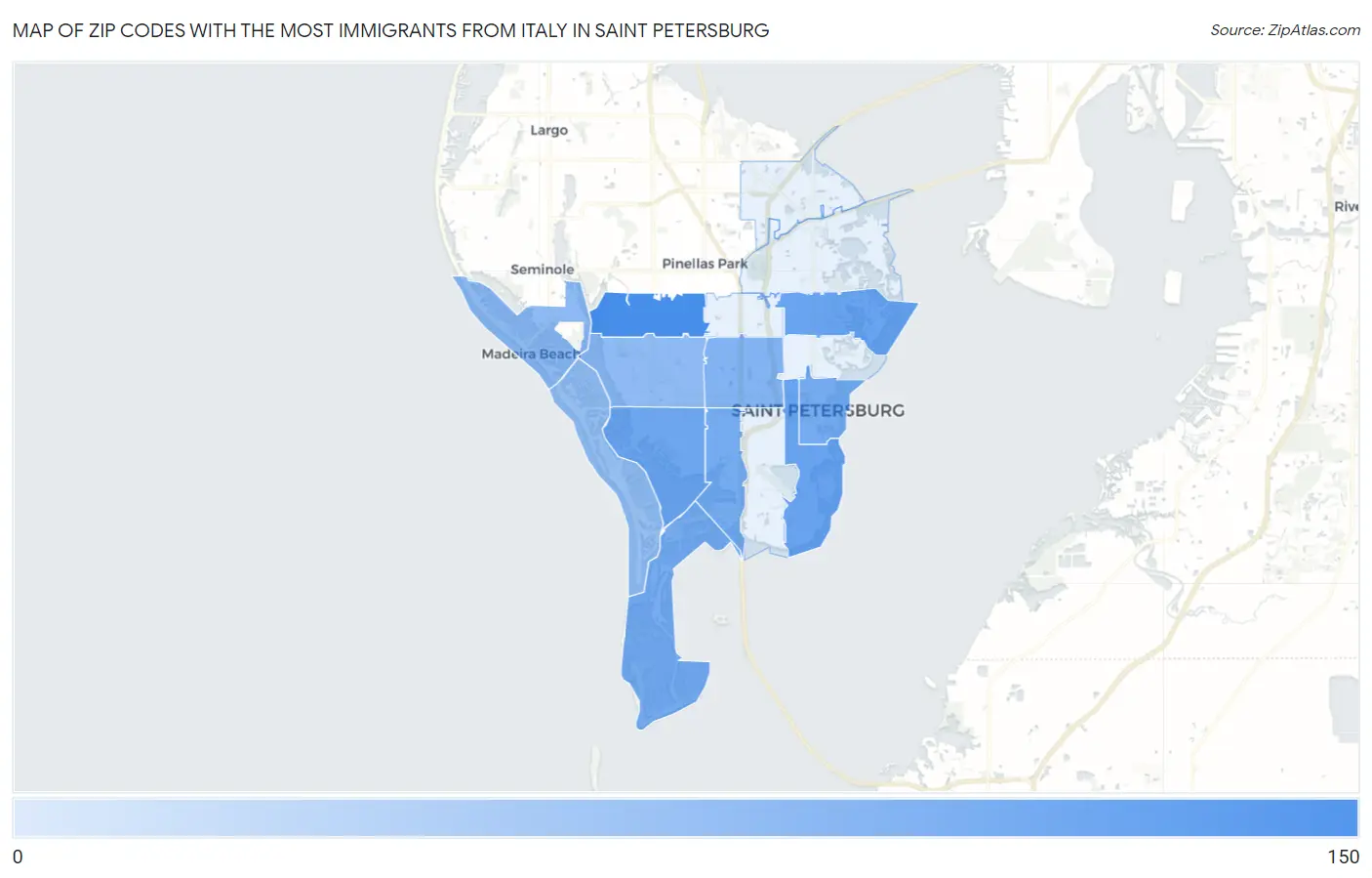 Zip Codes with the Most Immigrants from Italy in Saint Petersburg Map