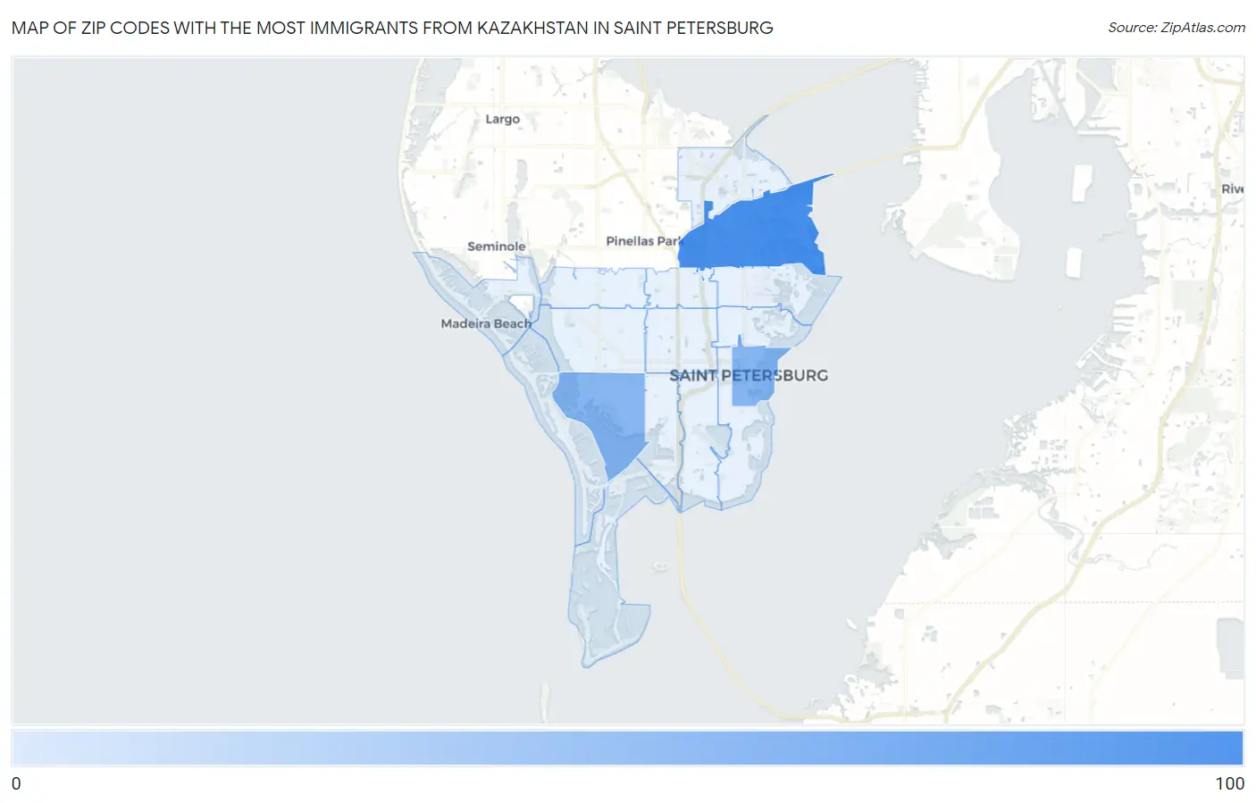 Zip Codes with the Most Immigrants from Kazakhstan in Saint Petersburg Map