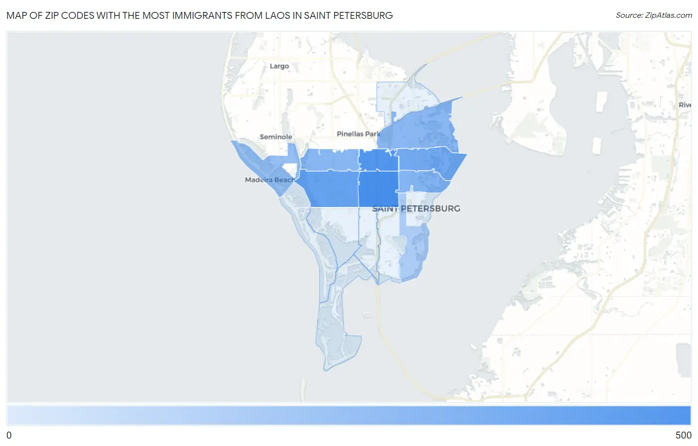 Zip Codes with the Most Immigrants from Laos in Saint Petersburg Map