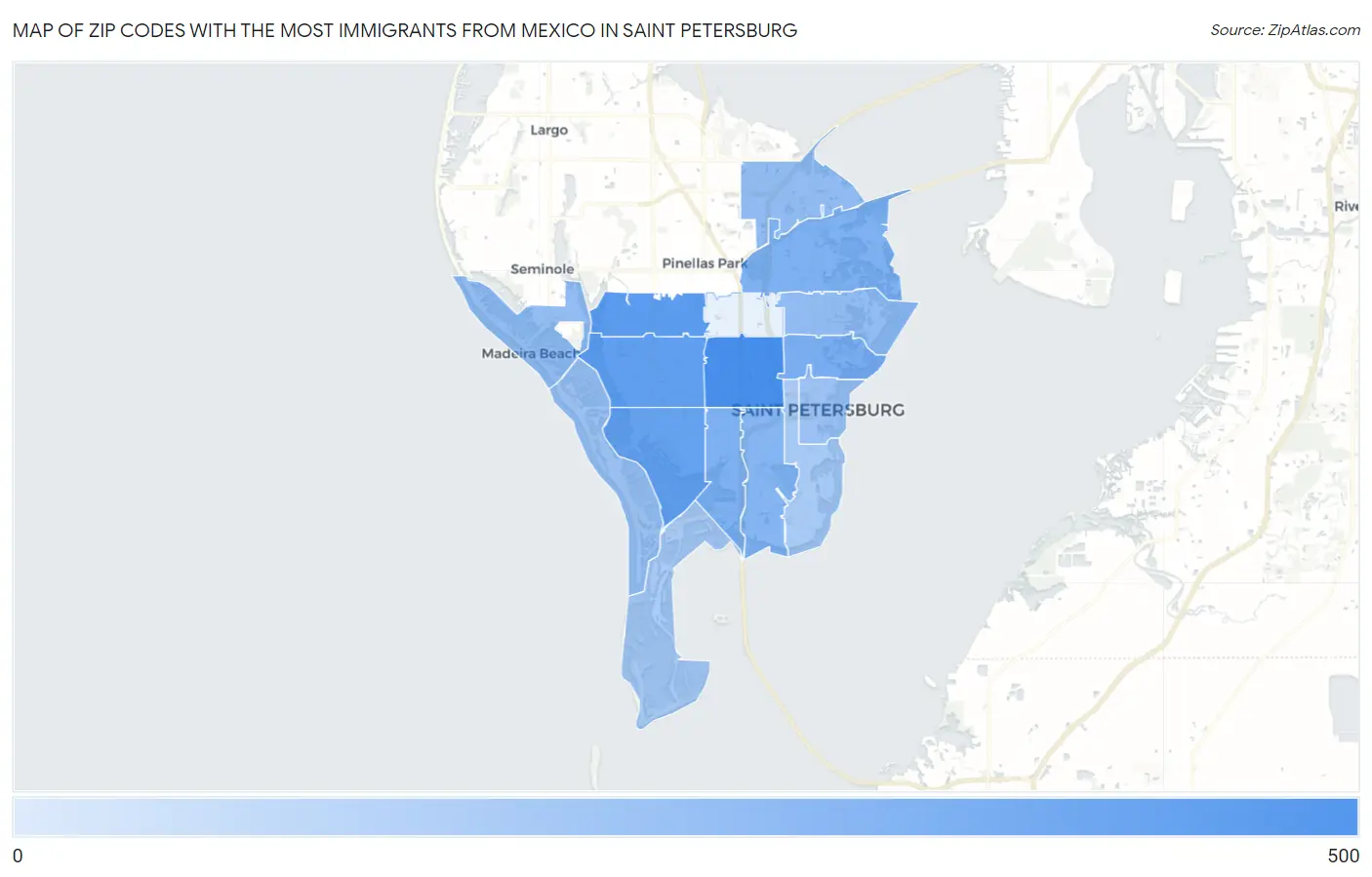 Zip Codes with the Most Immigrants from Mexico in Saint Petersburg Map