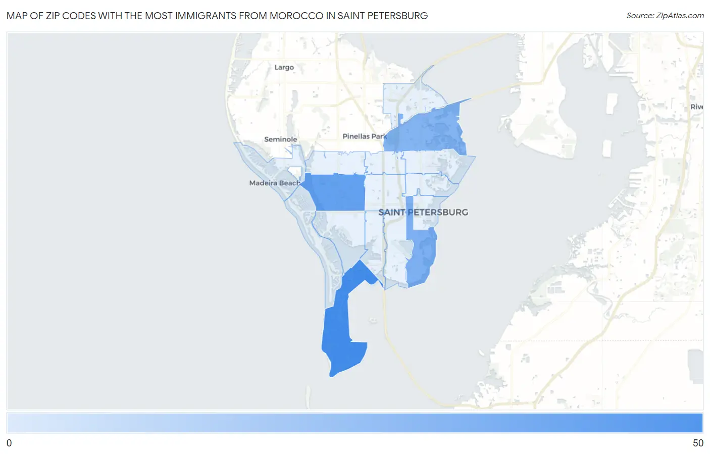 Zip Codes with the Most Immigrants from Morocco in Saint Petersburg Map