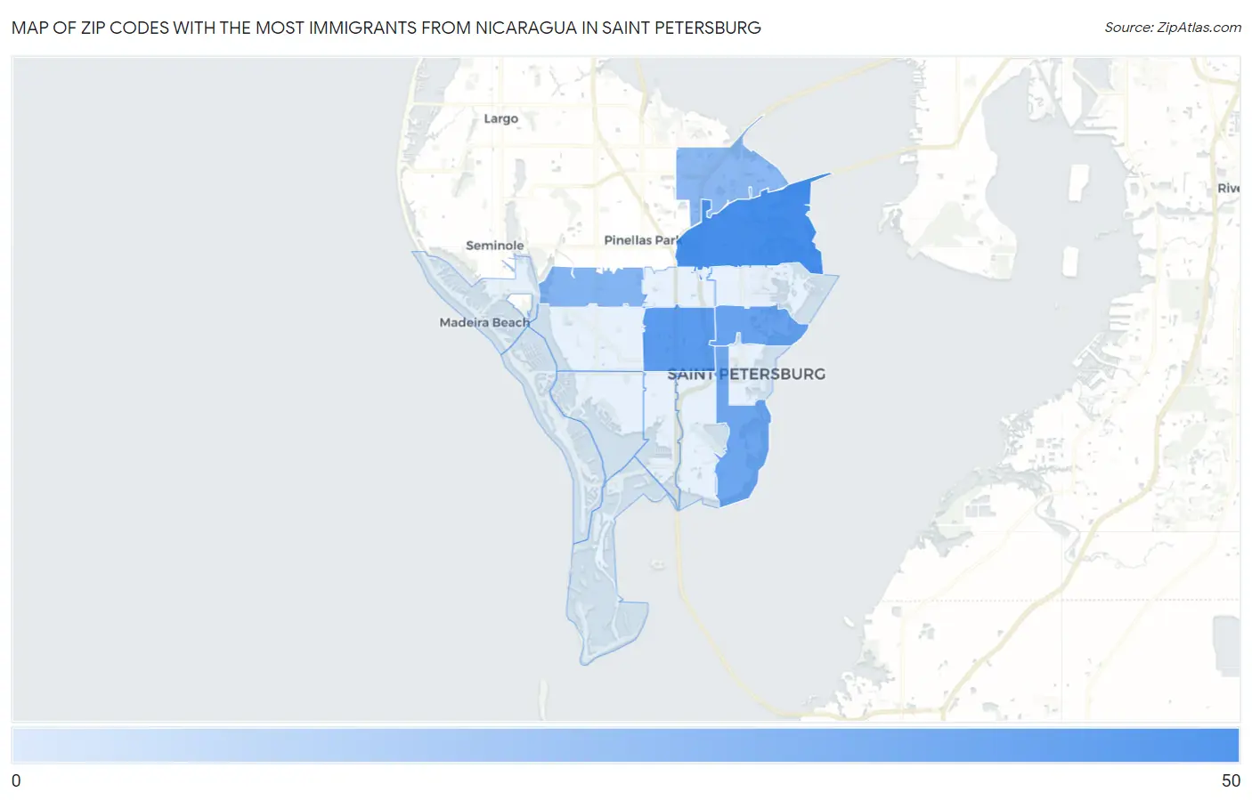 Zip Codes with the Most Immigrants from Nicaragua in Saint Petersburg Map
