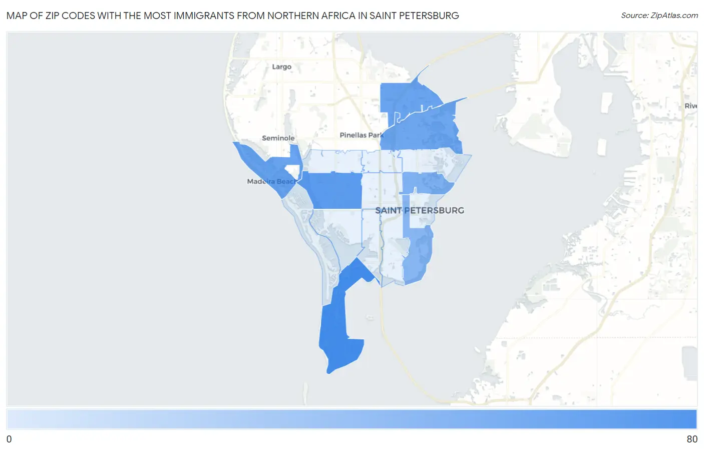 Zip Codes with the Most Immigrants from Northern Africa in Saint Petersburg Map