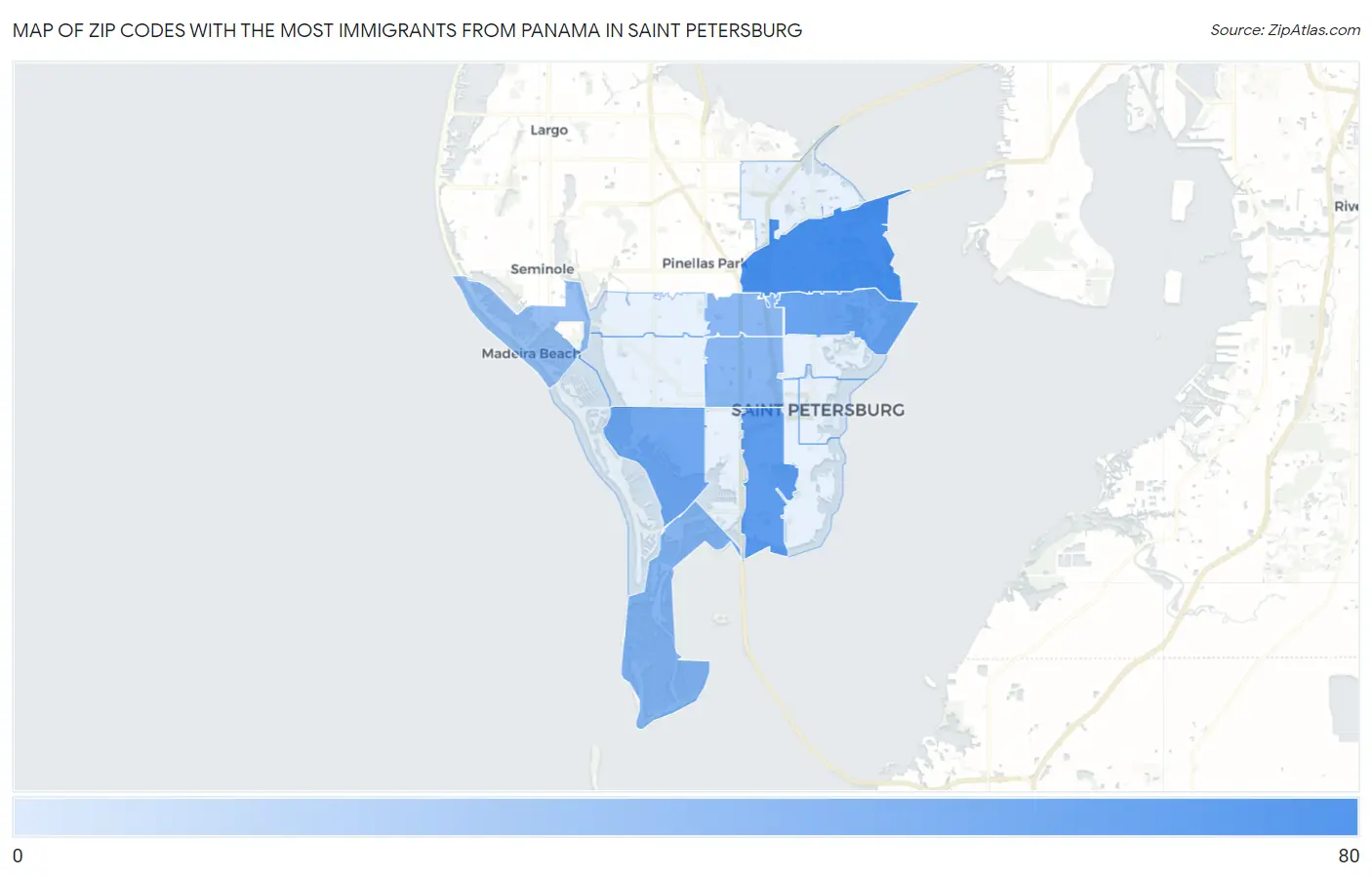 Zip Codes with the Most Immigrants from Panama in Saint Petersburg Map