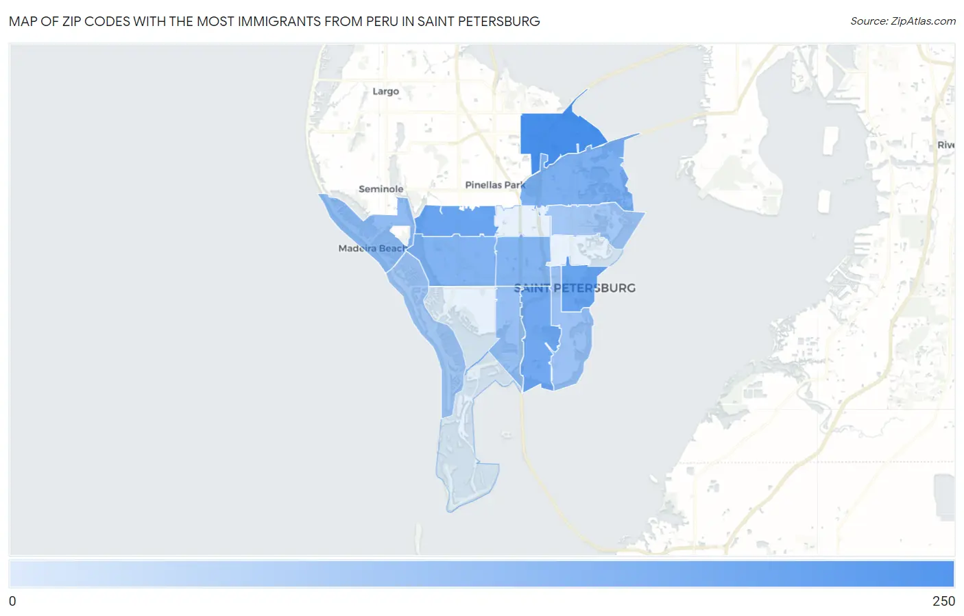 Zip Codes with the Most Immigrants from Peru in Saint Petersburg Map