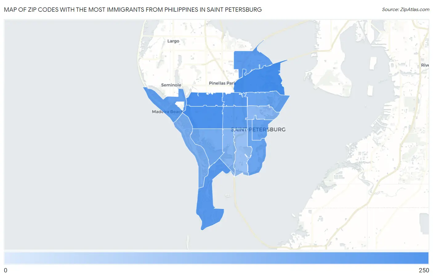 Zip Codes with the Most Immigrants from Philippines in Saint Petersburg Map