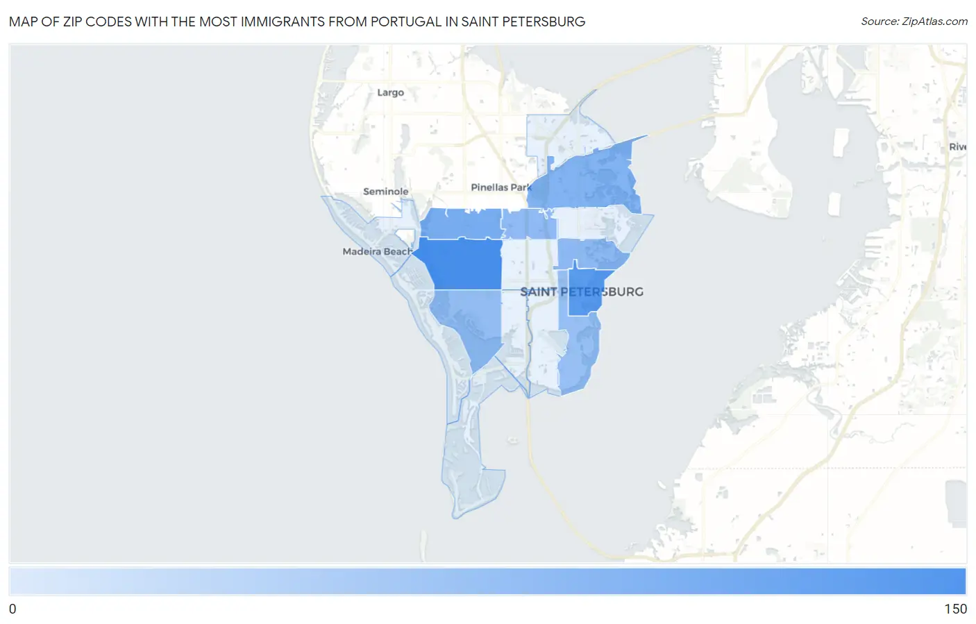 Zip Codes with the Most Immigrants from Portugal in Saint Petersburg Map