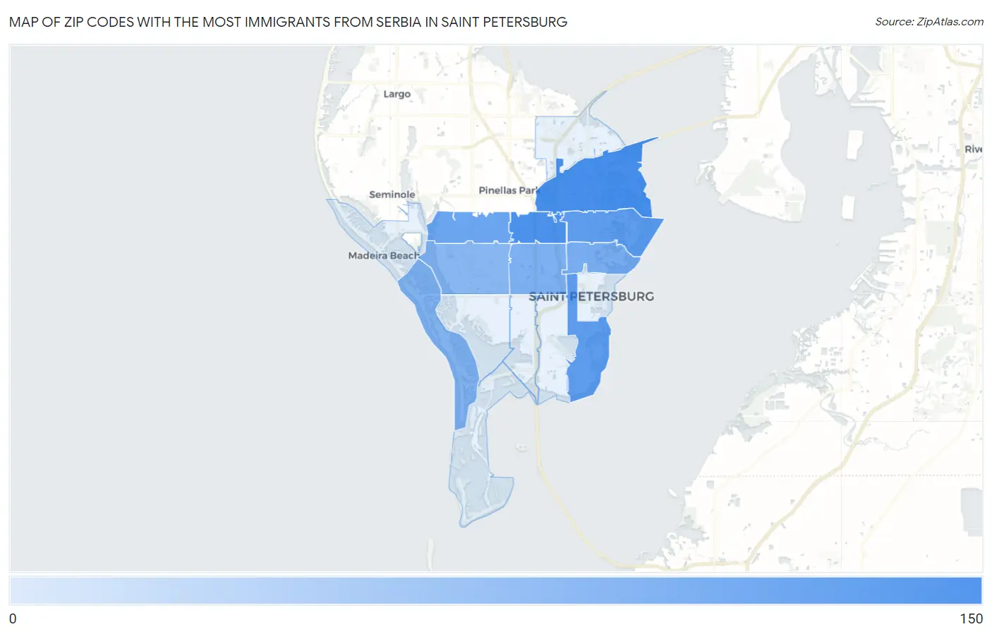 Zip Codes with the Most Immigrants from Serbia in Saint Petersburg Map