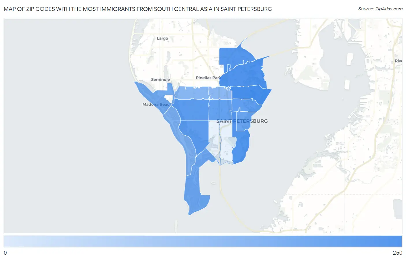 Zip Codes with the Most Immigrants from South Central Asia in Saint Petersburg Map