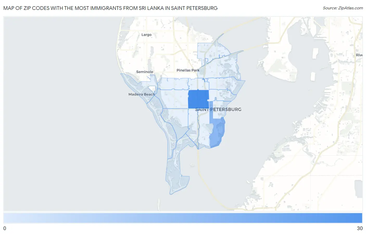 Zip Codes with the Most Immigrants from Sri Lanka in Saint Petersburg Map
