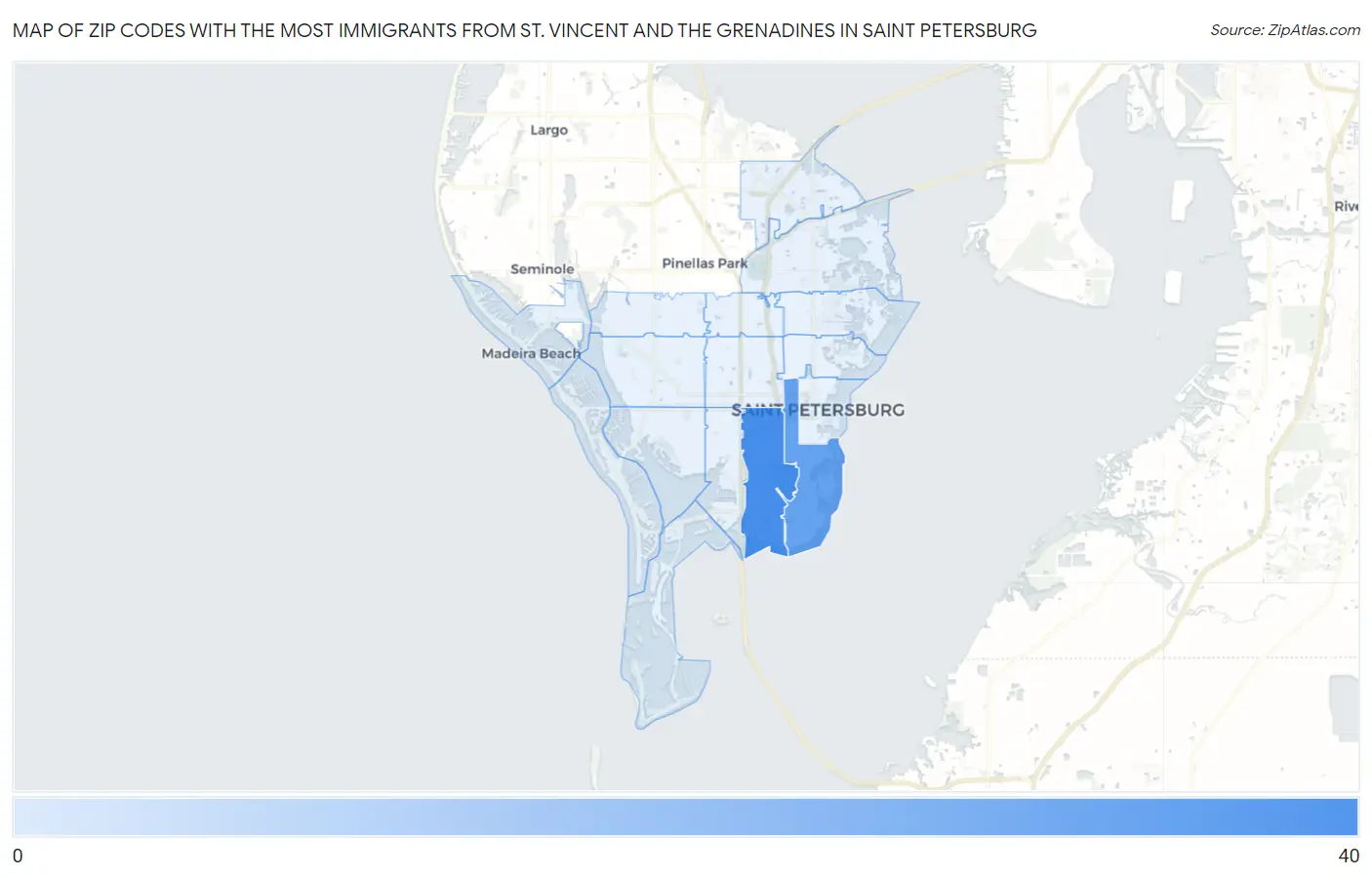 Zip Codes with the Most Immigrants from St. Vincent and the Grenadines in Saint Petersburg Map