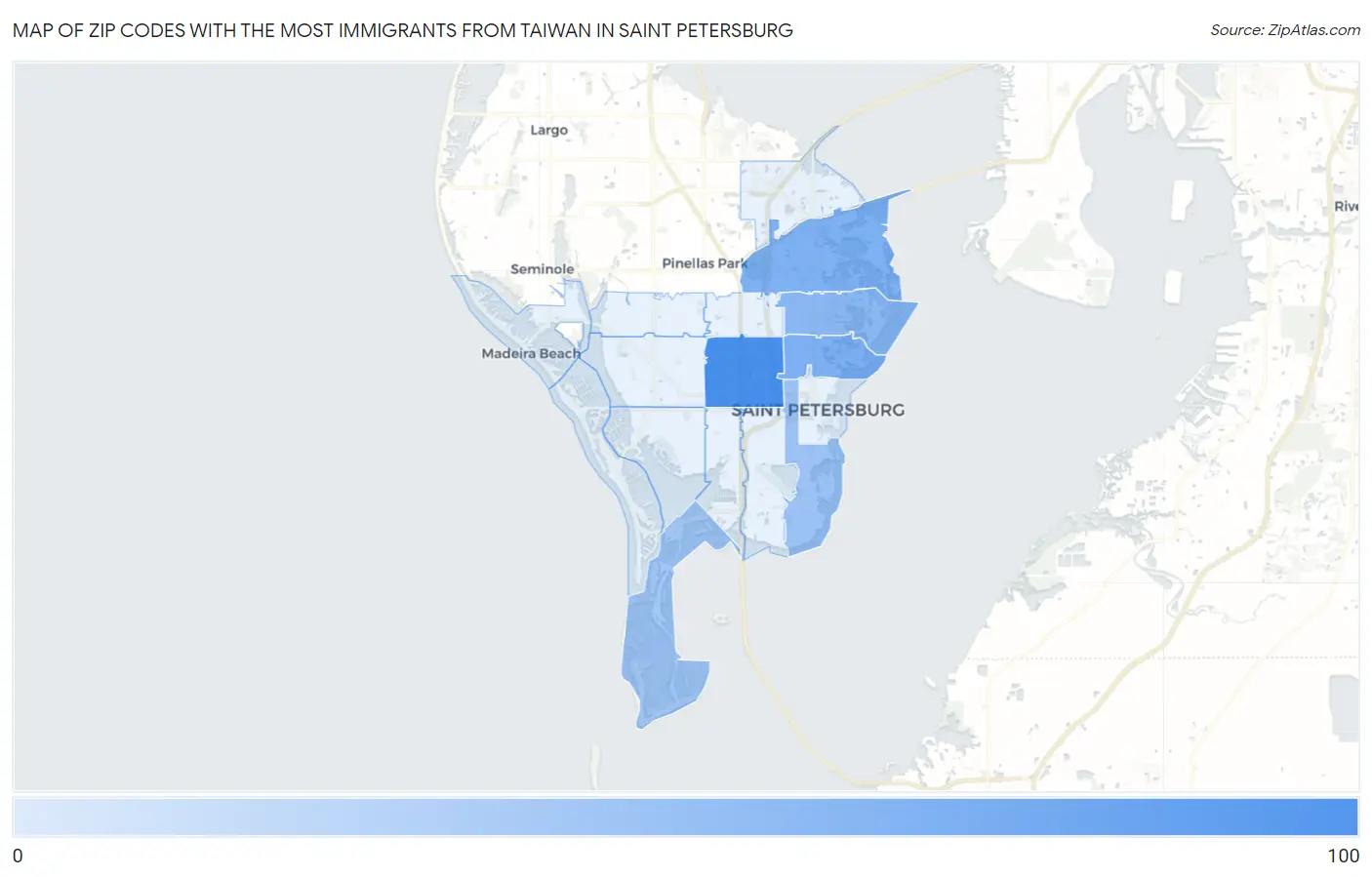 Zip Codes with the Most Immigrants from Taiwan in Saint Petersburg Map