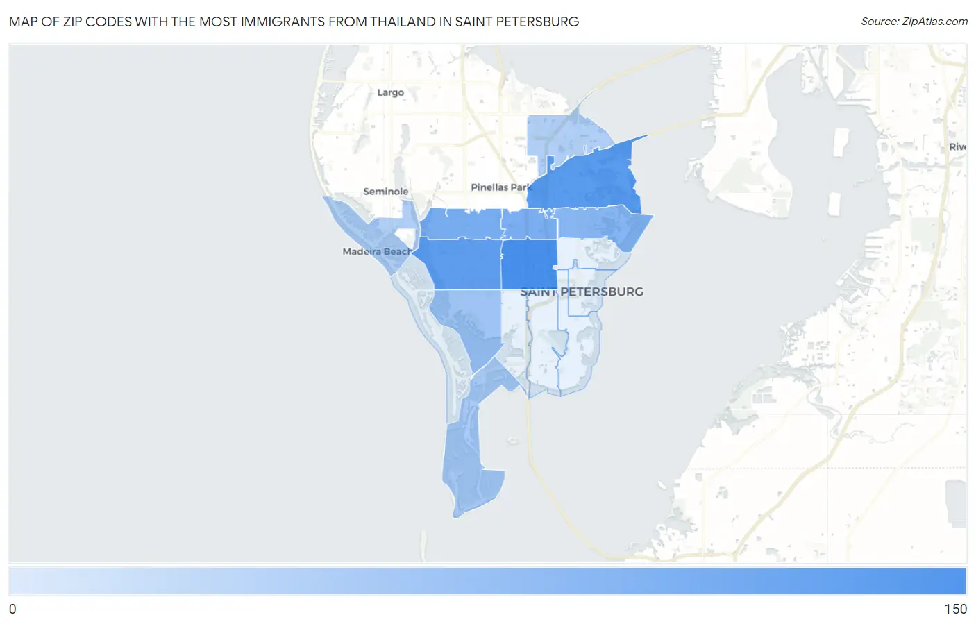Zip Codes with the Most Immigrants from Thailand in Saint Petersburg Map
