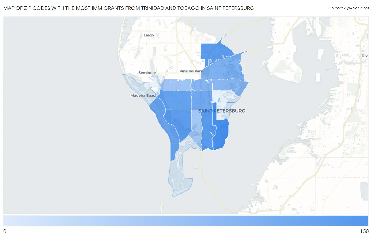 Zip Codes with the Most Immigrants from Trinidad and Tobago in Saint Petersburg Map