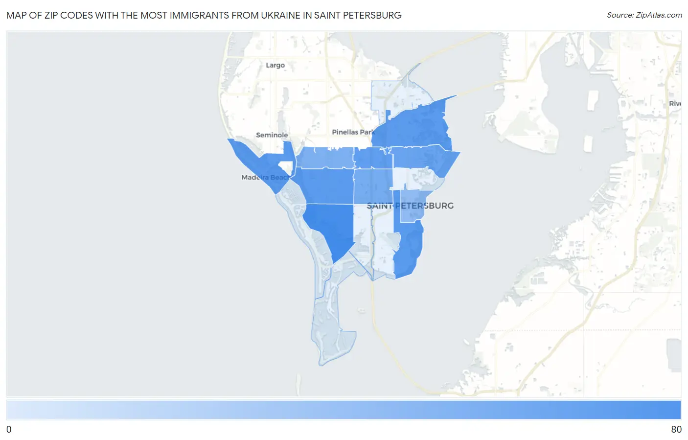 Zip Codes with the Most Immigrants from Ukraine in Saint Petersburg Map