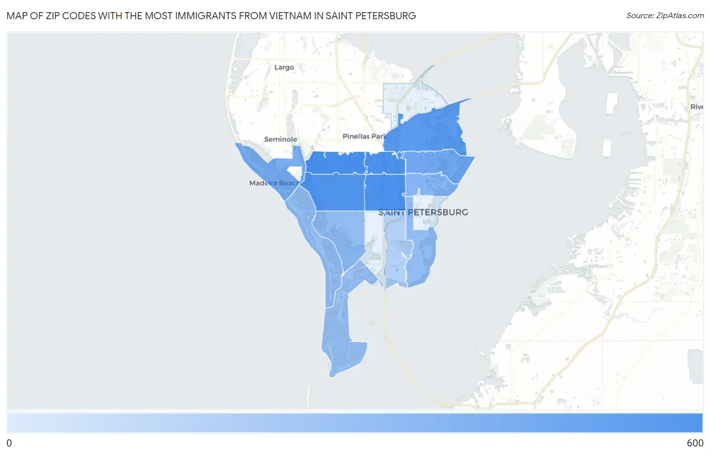Zip Codes with the Most Immigrants from Vietnam in Saint Petersburg Map