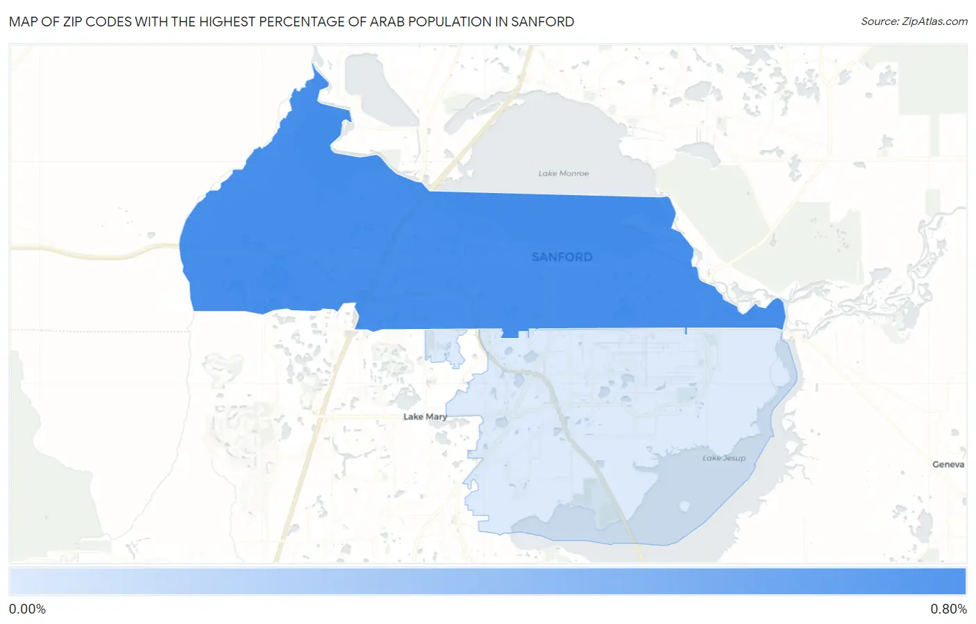 Zip Codes with the Highest Percentage of Arab Population in Sanford Map