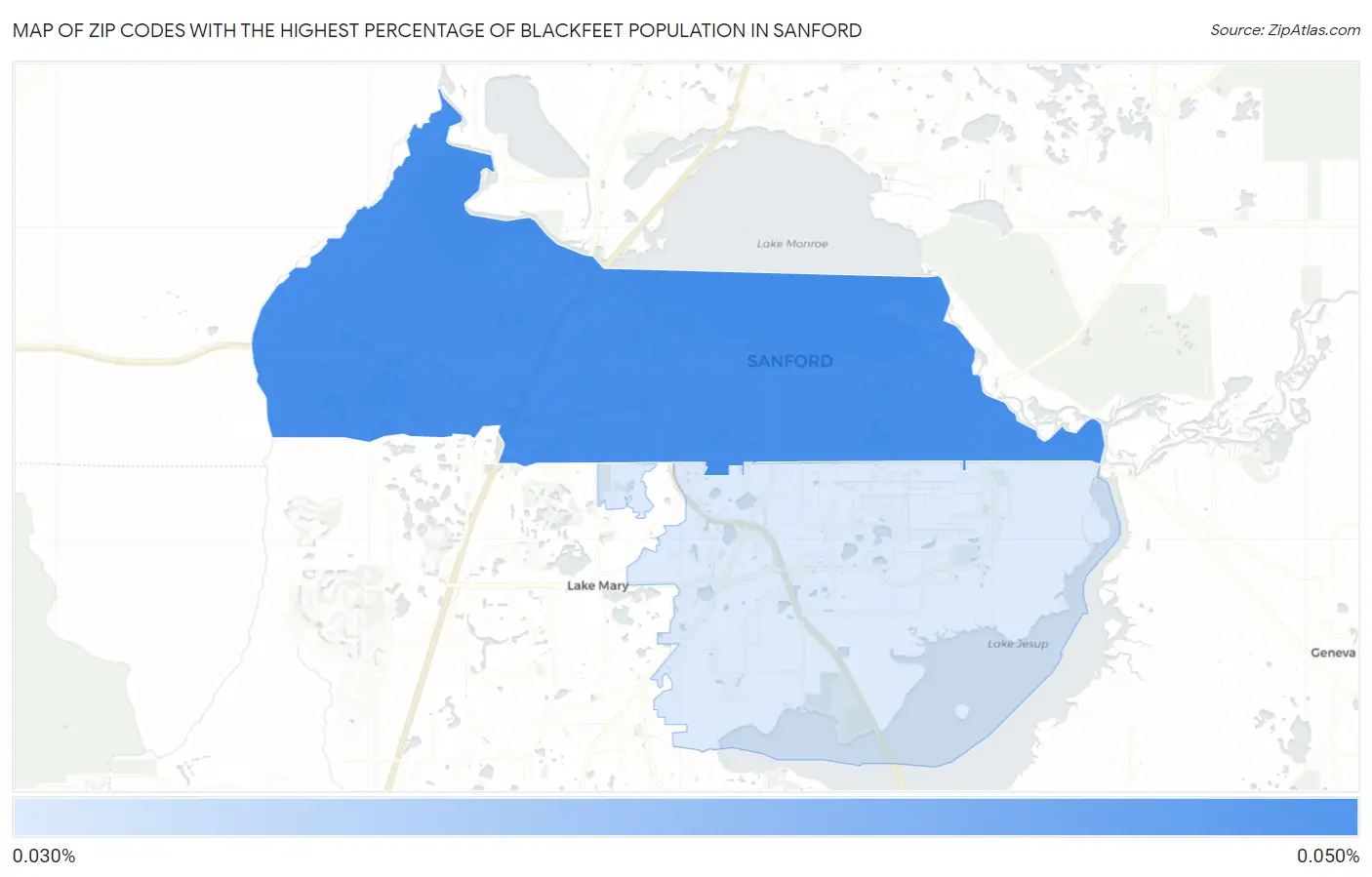 Zip Codes with the Highest Percentage of Blackfeet Population in Sanford Map