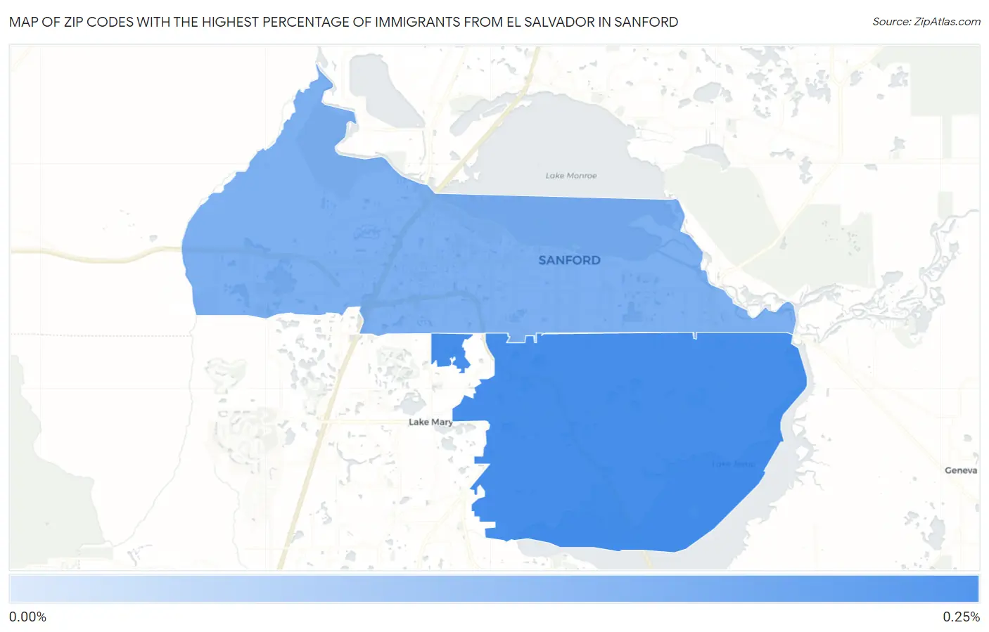 Zip Codes with the Highest Percentage of Immigrants from El Salvador in Sanford Map