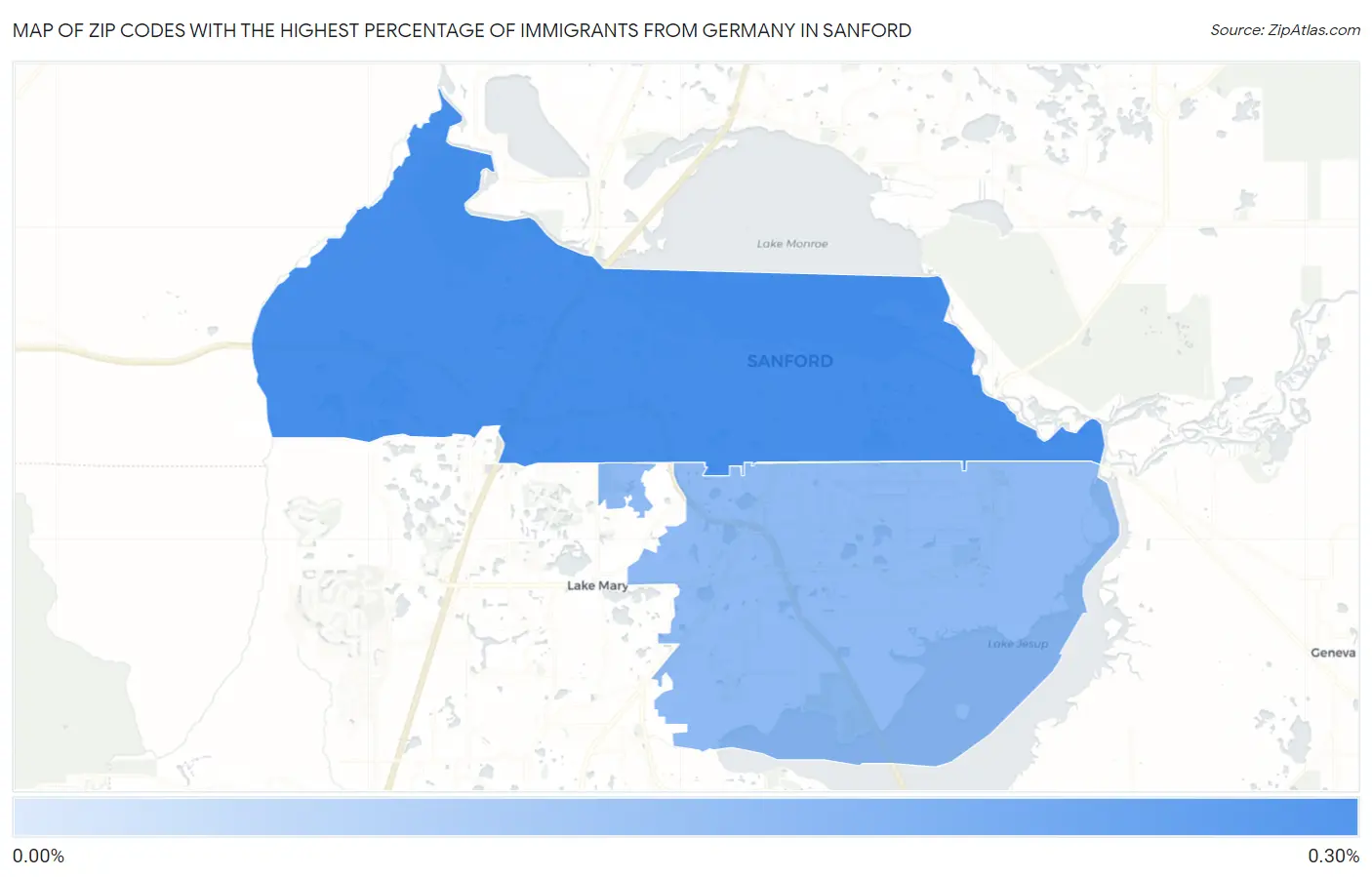 Zip Codes with the Highest Percentage of Immigrants from Germany in Sanford Map