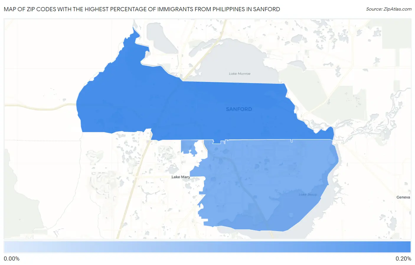 Zip Codes with the Highest Percentage of Immigrants from Philippines in Sanford Map