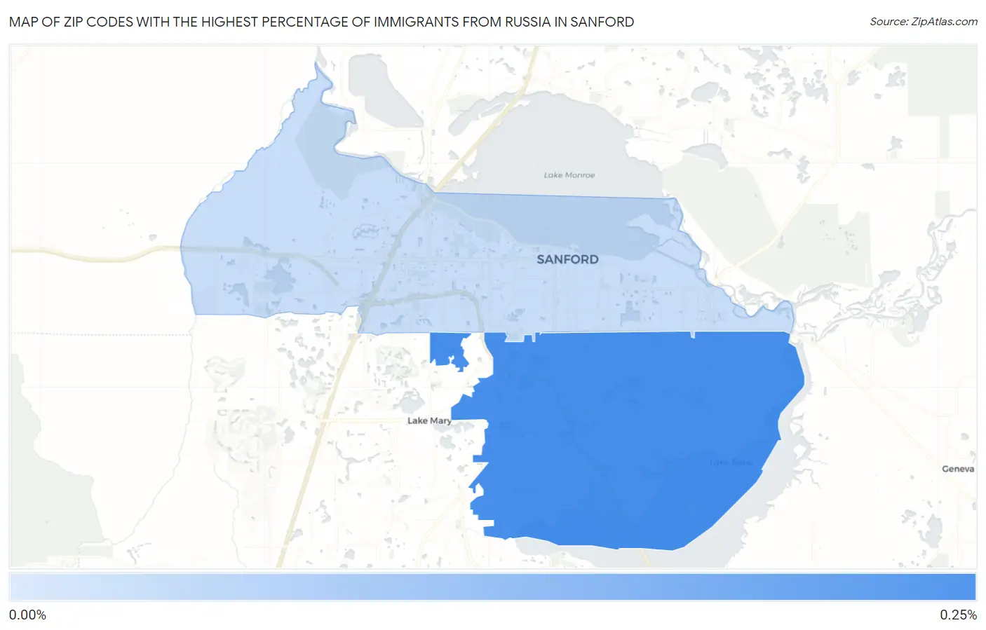 Zip Codes with the Highest Percentage of Immigrants from Russia in Sanford Map