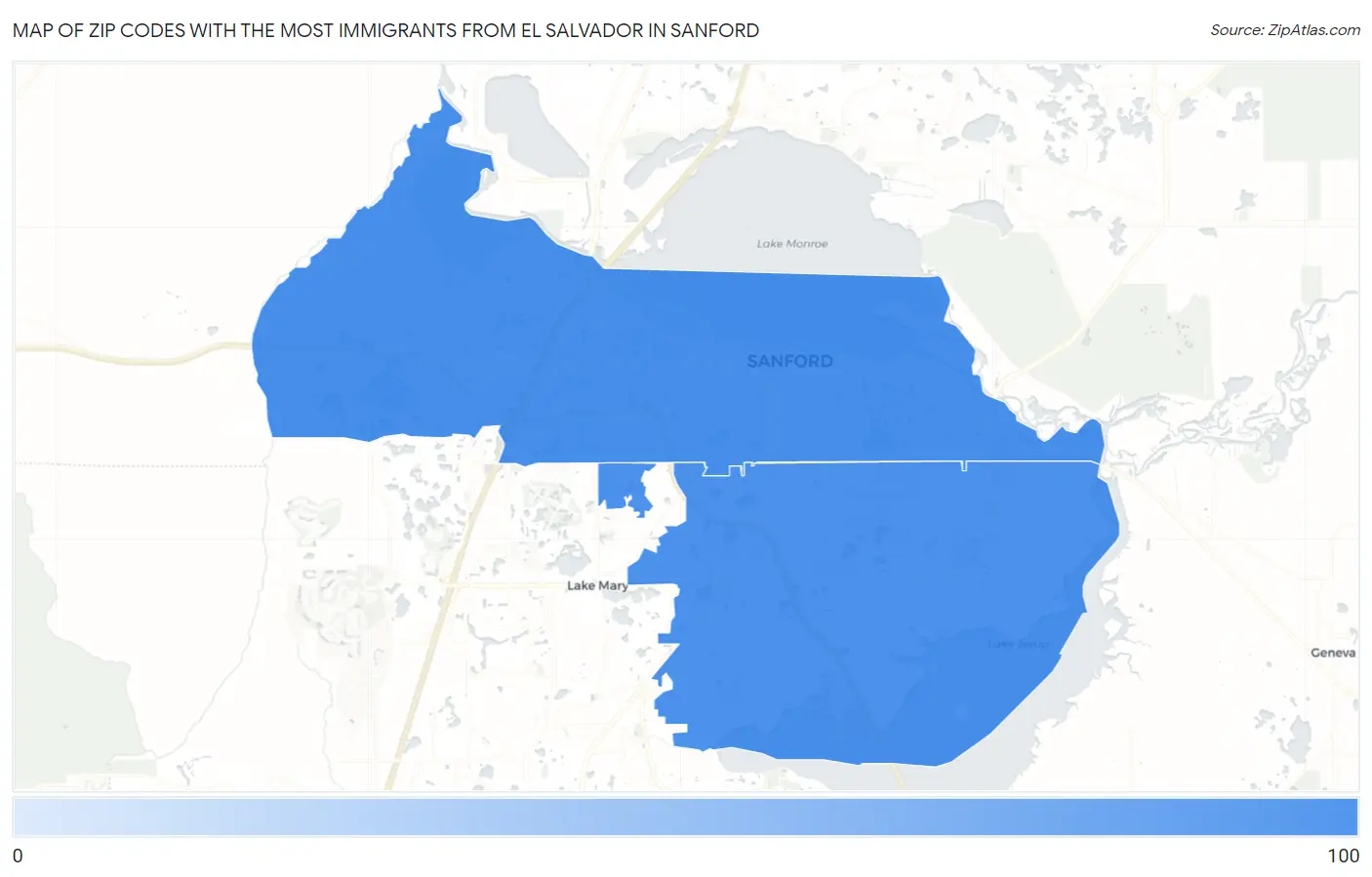Zip Codes with the Most Immigrants from El Salvador in Sanford Map