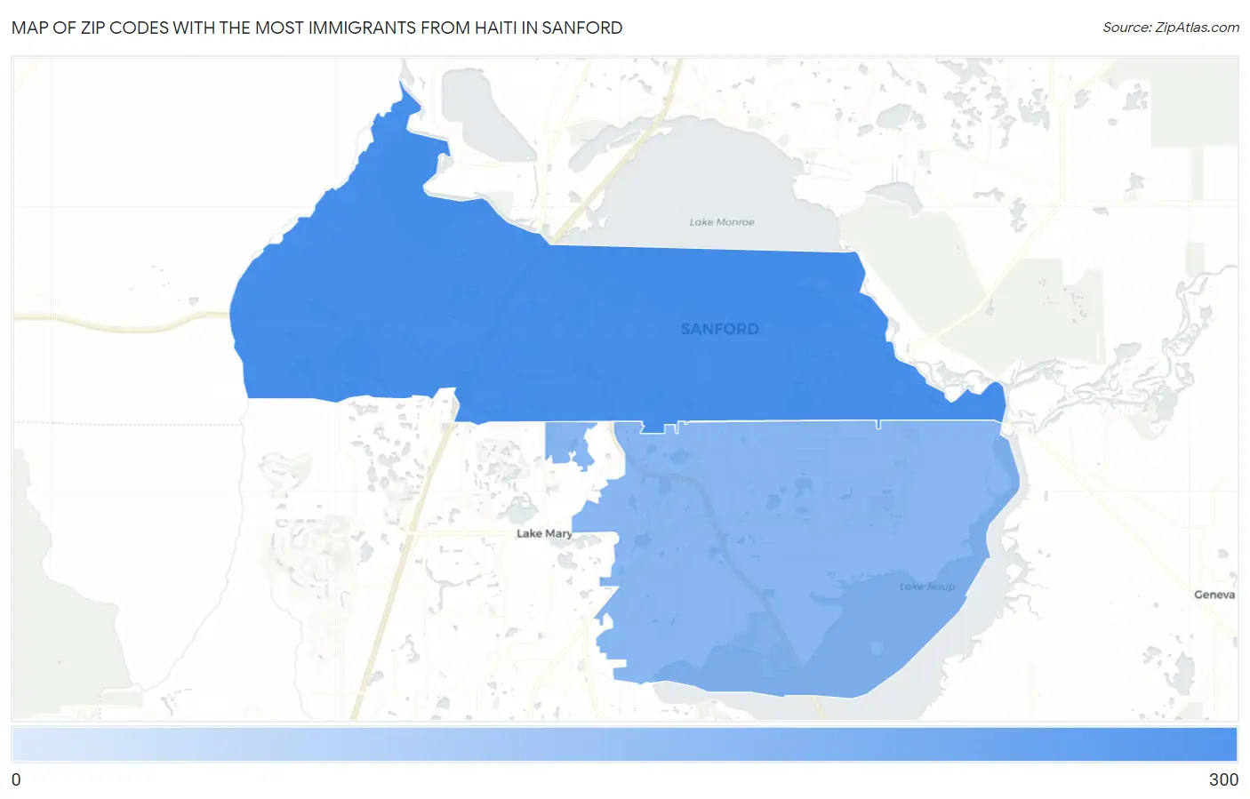 Zip Codes with the Most Immigrants from Haiti in Sanford Map