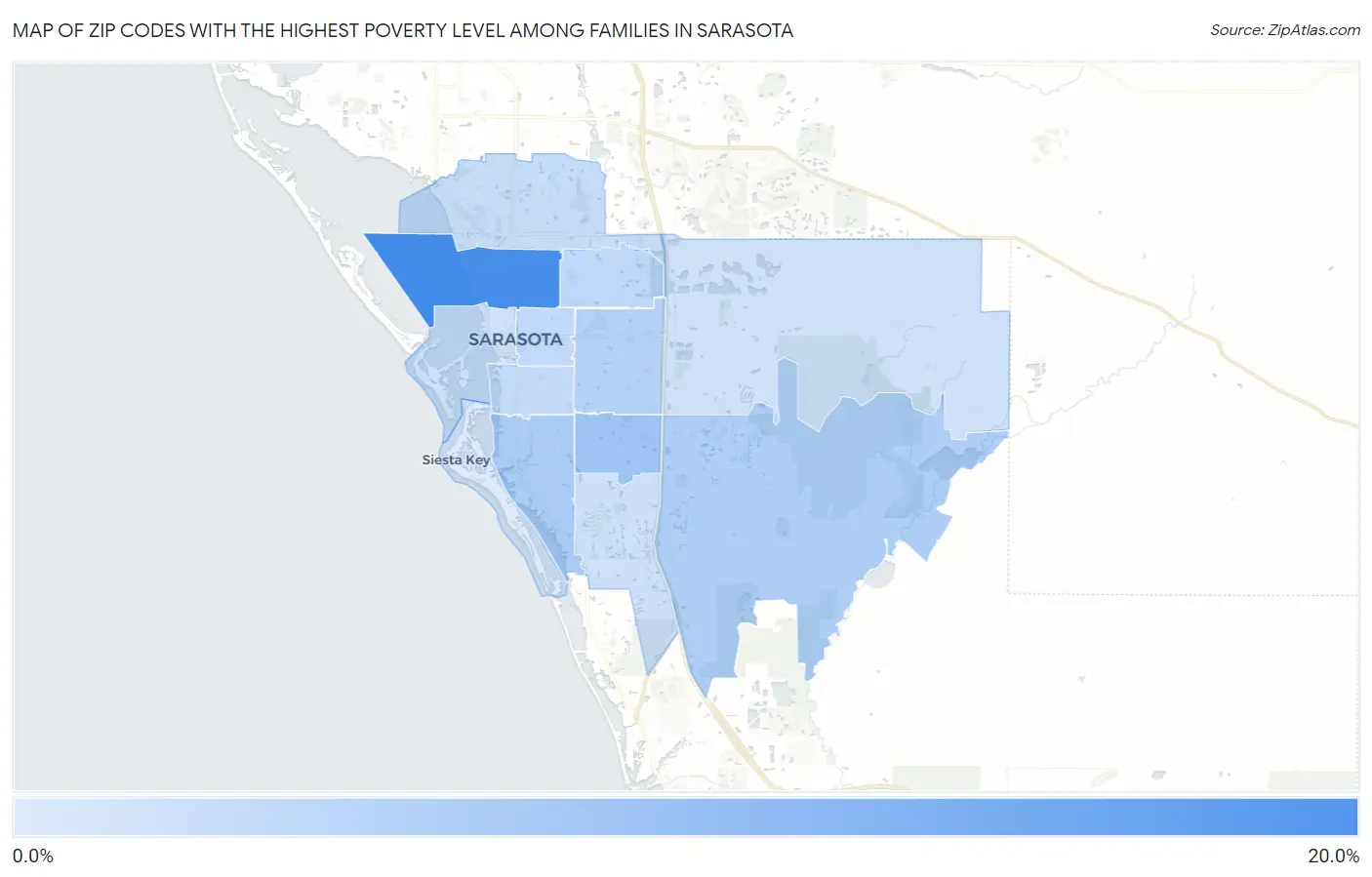 Zip Codes with the Highest Poverty Level Among Families in Sarasota Map