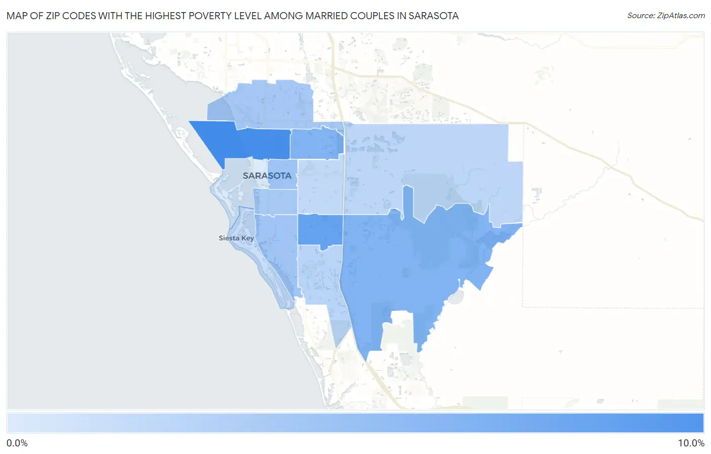 Zip Codes with the Highest Poverty Level Among Married Couples in Sarasota Map