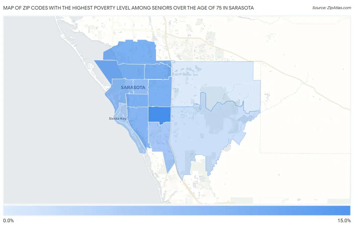 Zip Codes with the Highest Poverty Level Among Seniors Over the Age of 75 in Sarasota Map