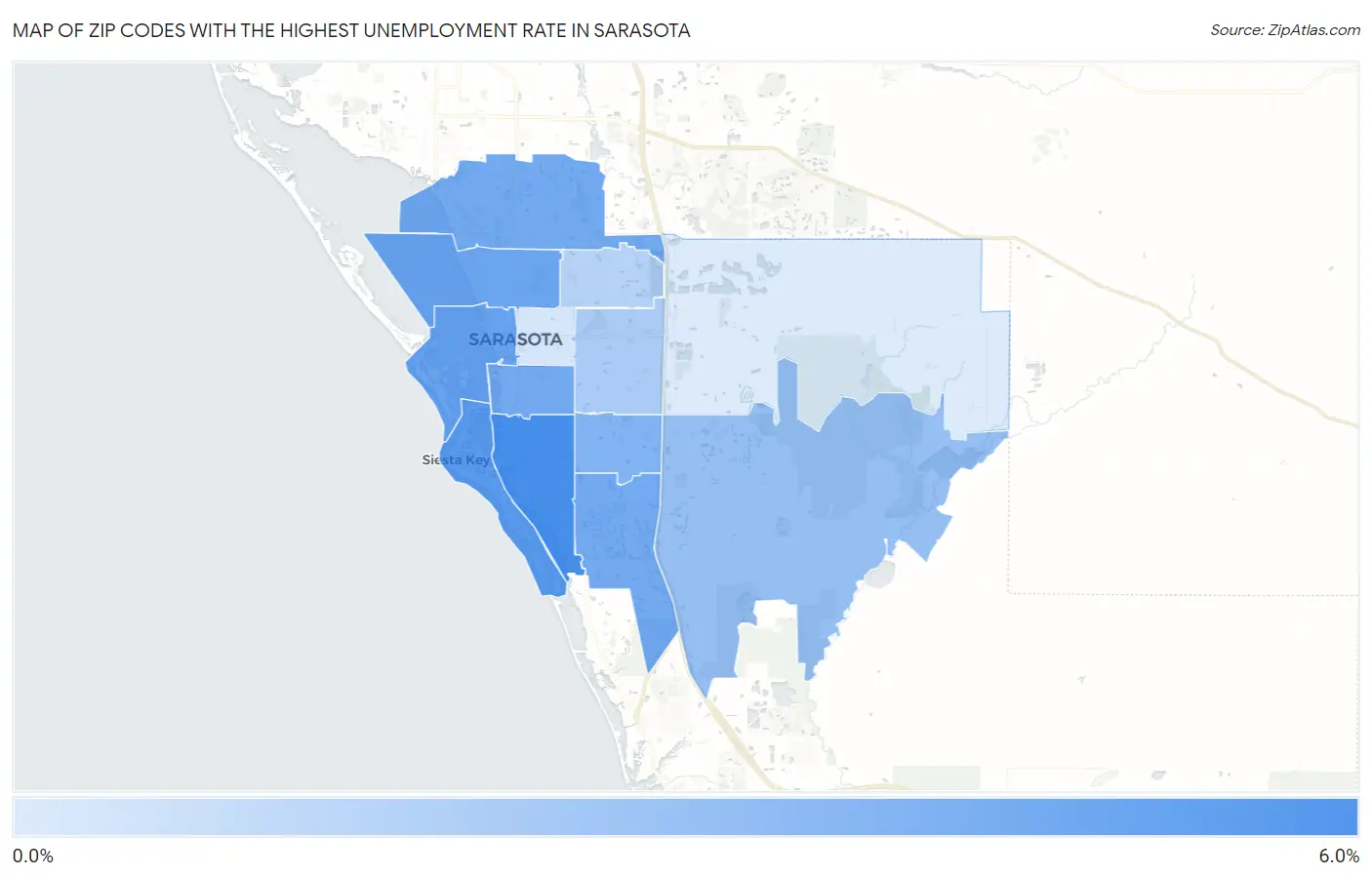 Zip Codes with the Highest Unemployment Rate in Sarasota Map