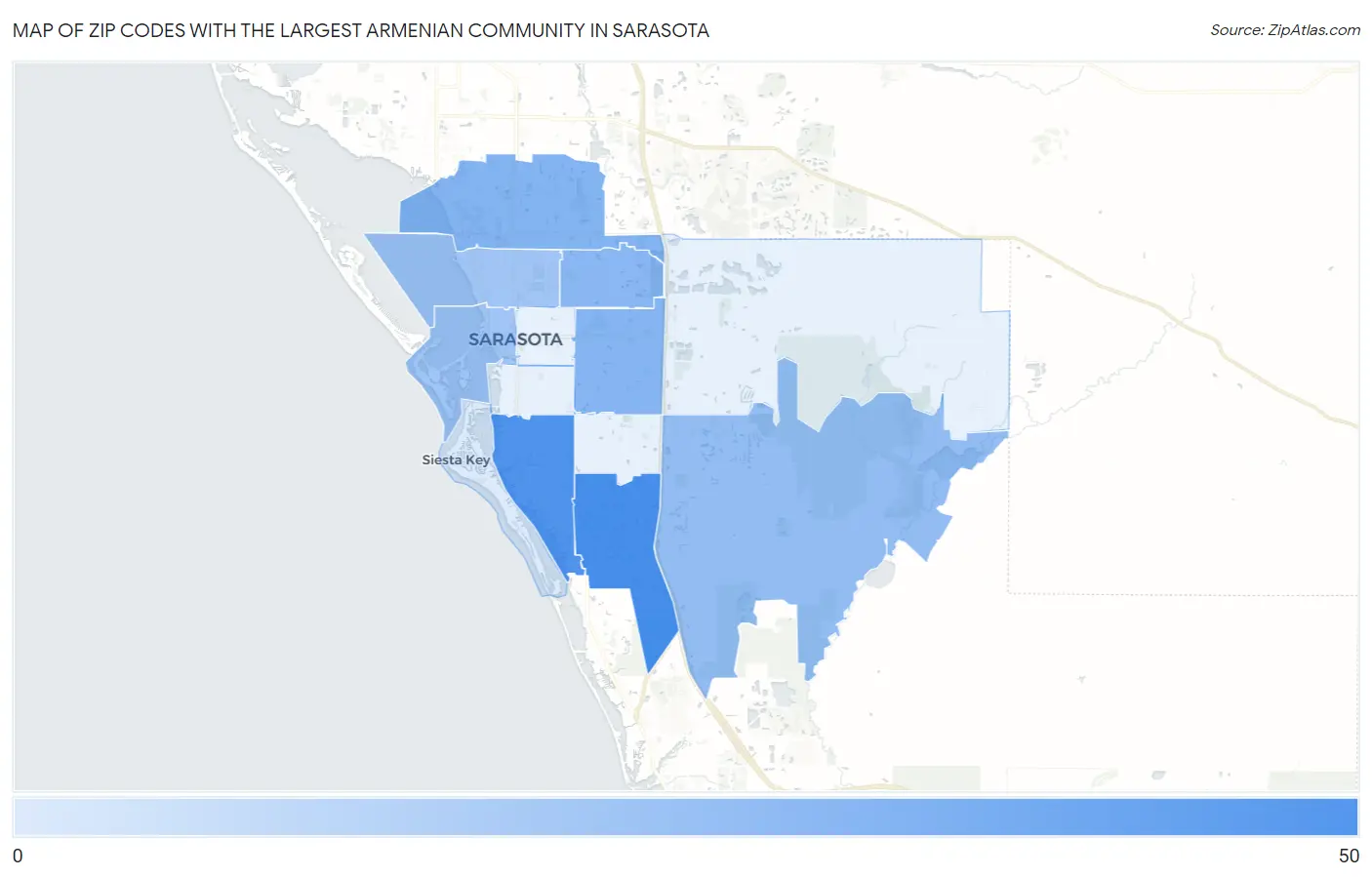 Zip Codes with the Largest Armenian Community in Sarasota Map