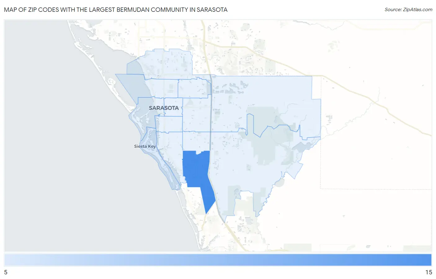 Zip Codes with the Largest Bermudan Community in Sarasota Map