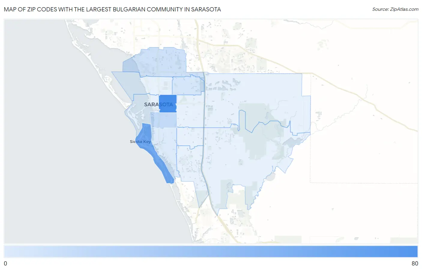 Zip Codes with the Largest Bulgarian Community in Sarasota Map